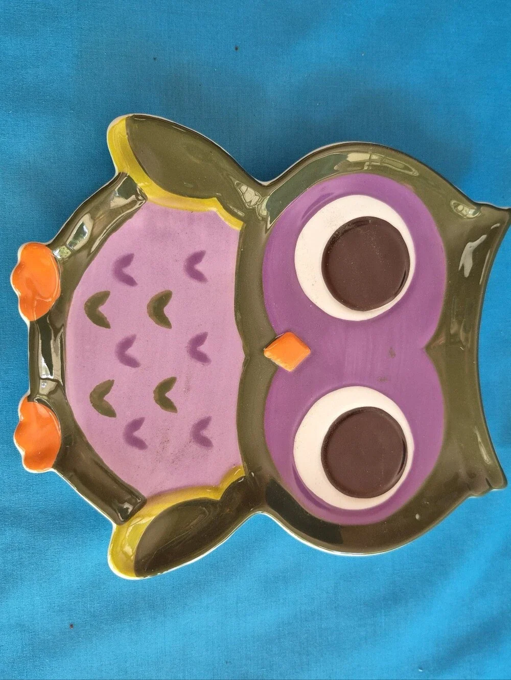 Purple Owl Ceramic Spoon Rest Utensil Dish by Mesa Kitchen Stove Cooking